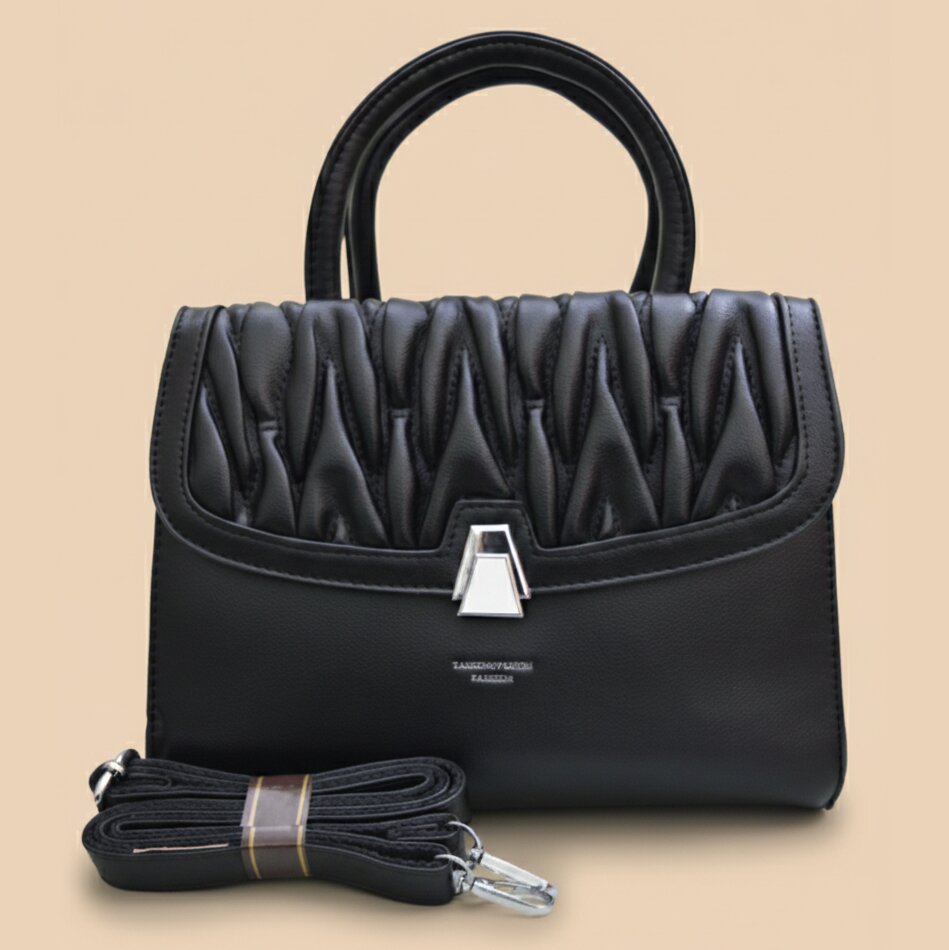 Premium Pleated Flap Handbag with Metallic Clasp