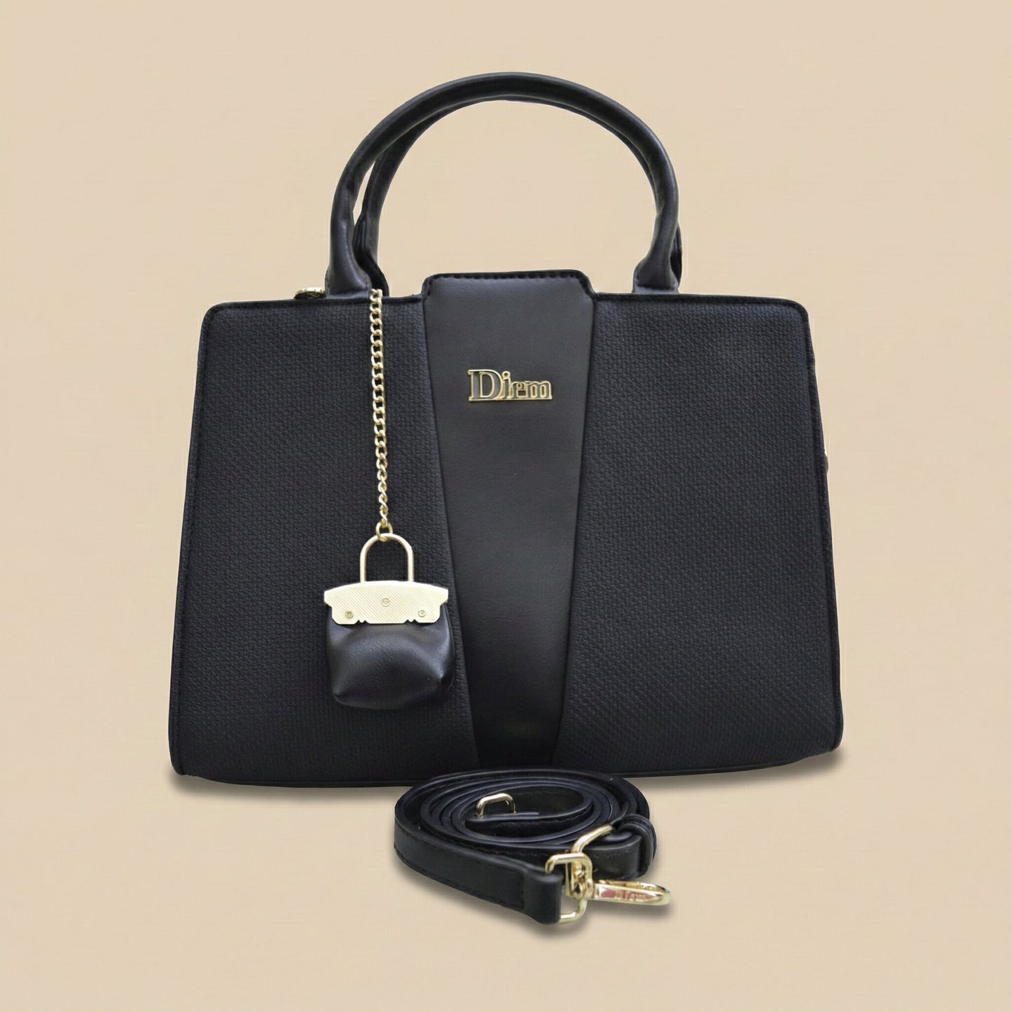 Elegant Structured Satchel with Mini Charm
