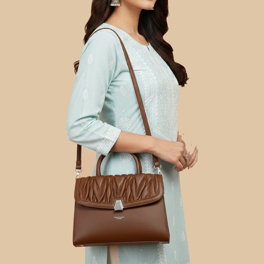Premium Pleated Flap Handbag with Metallic Clasp