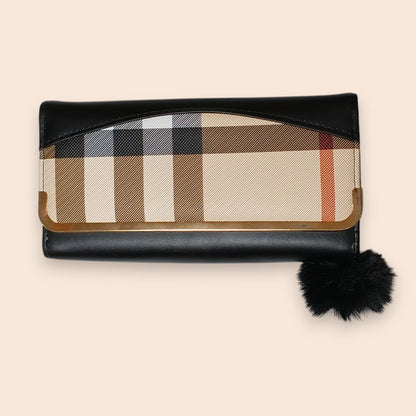 Plaid Clutch with Fluffy Charm