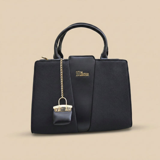 Elegant Structured Satchel with Mini Charm