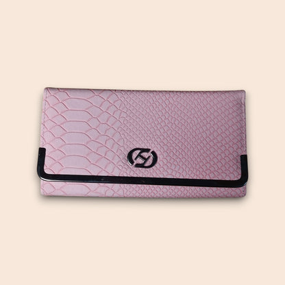 Pink Crocodile-Embossed Clutch Wallet