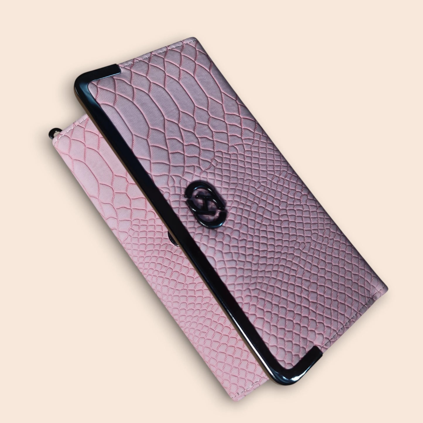 Pink Crocodile-Embossed Clutch Wallet