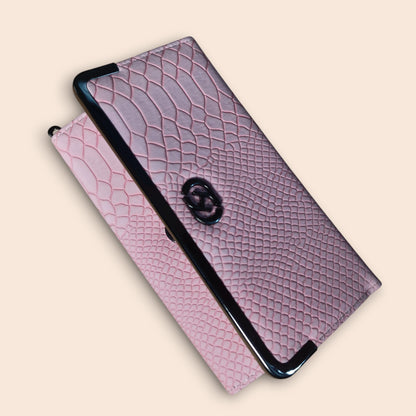 Pink Crocodile-Embossed Clutch Wallet