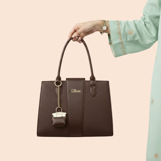 Elegant Structured Satchel with Mini Charm