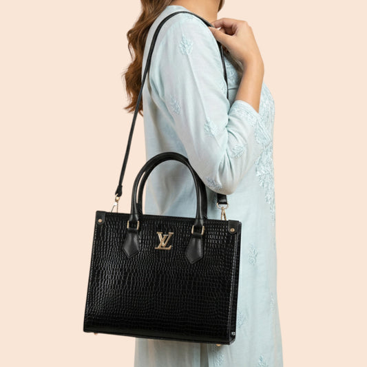 Glossy Crocodile Pattern Handbag