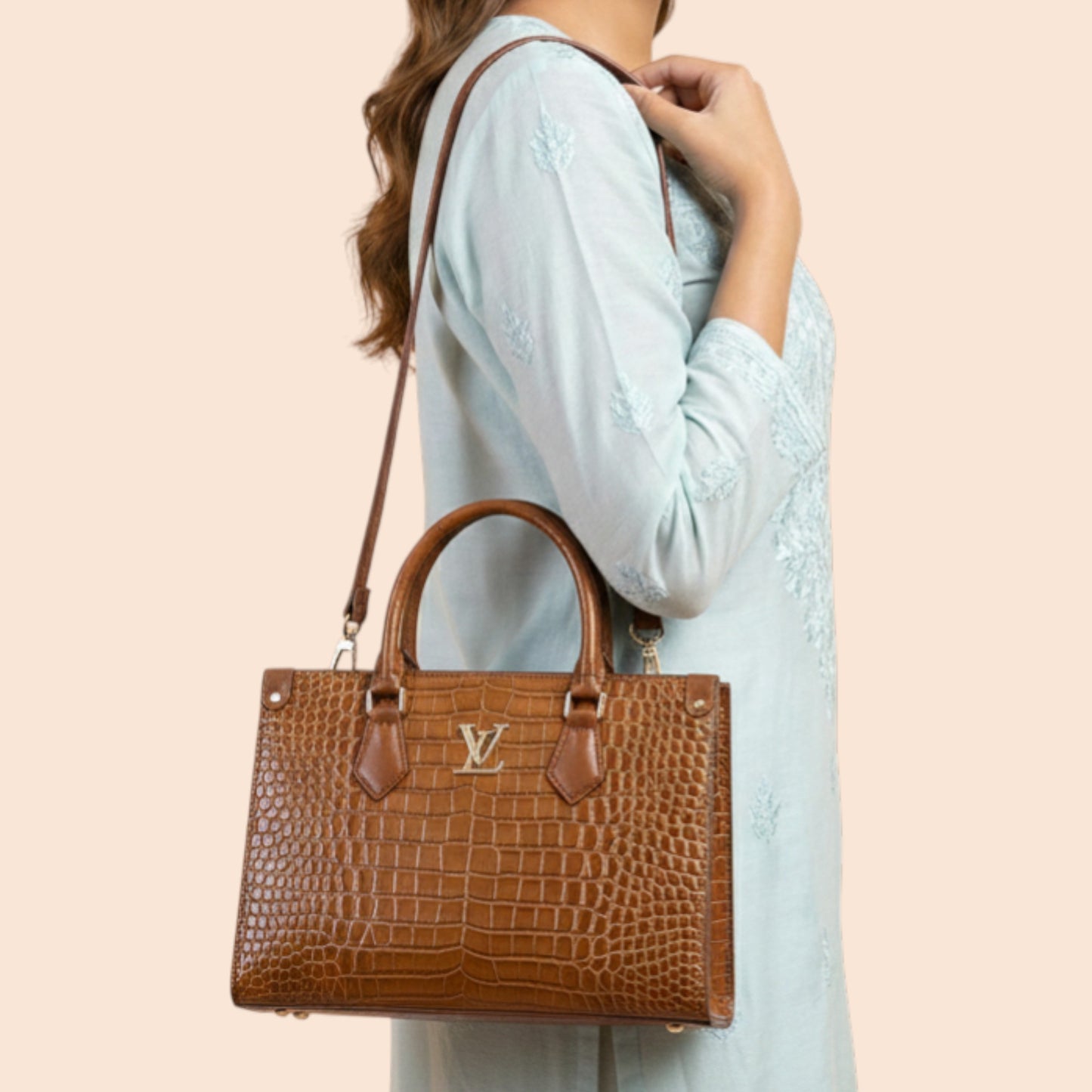Glossy Crocodile Pattern Handbag