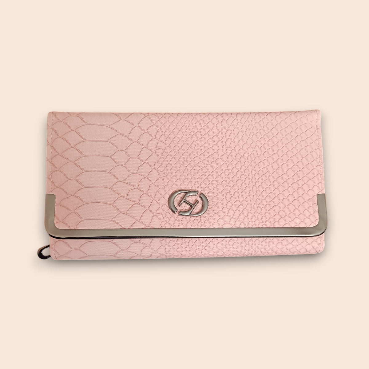 Pink Crocodile-Embossed Clutch Wallet