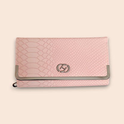 Pink Crocodile-Embossed Clutch Wallet