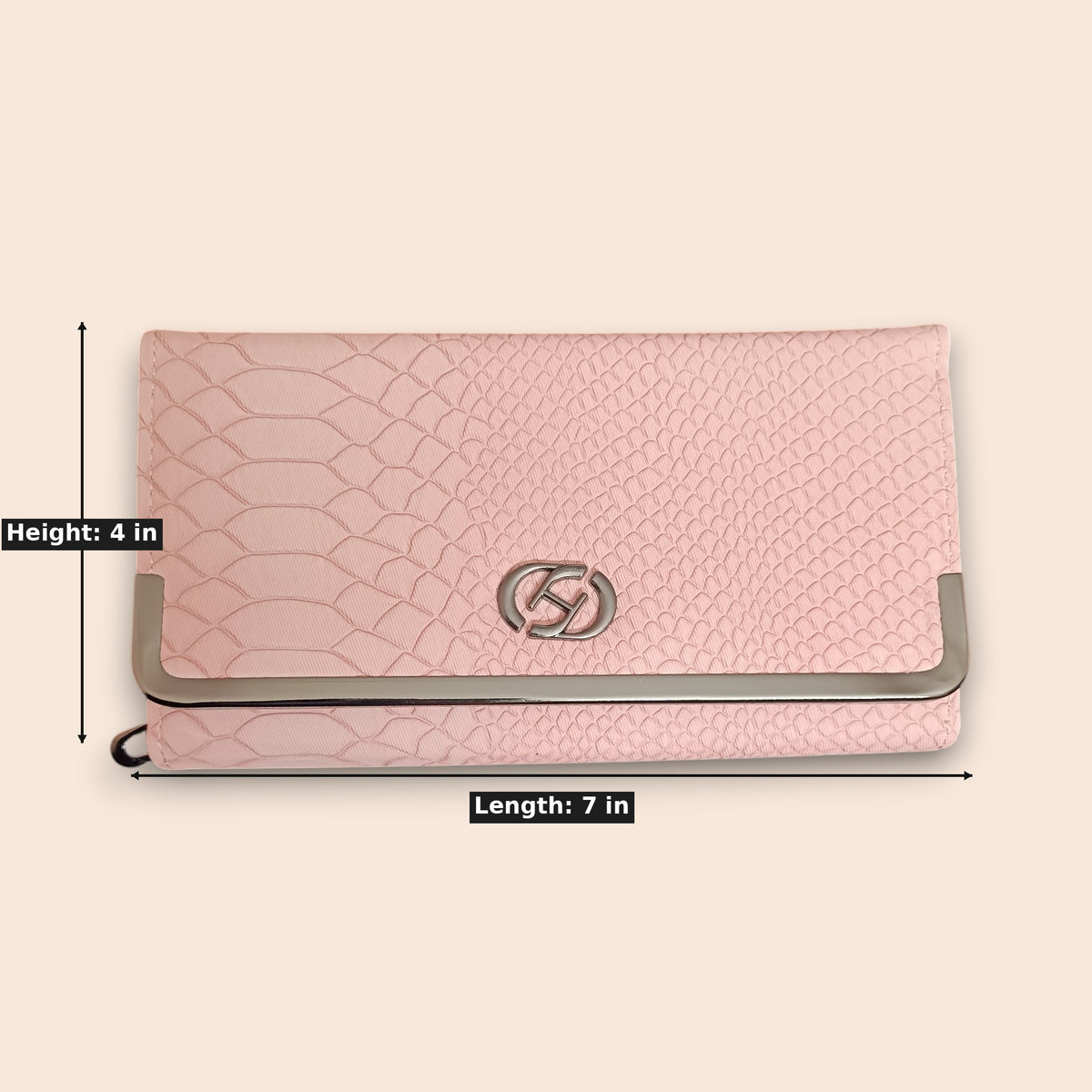 Pink Crocodile-Embossed Clutch Wallet
