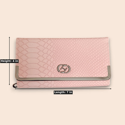 Pink Crocodile-Embossed Clutch Wallet