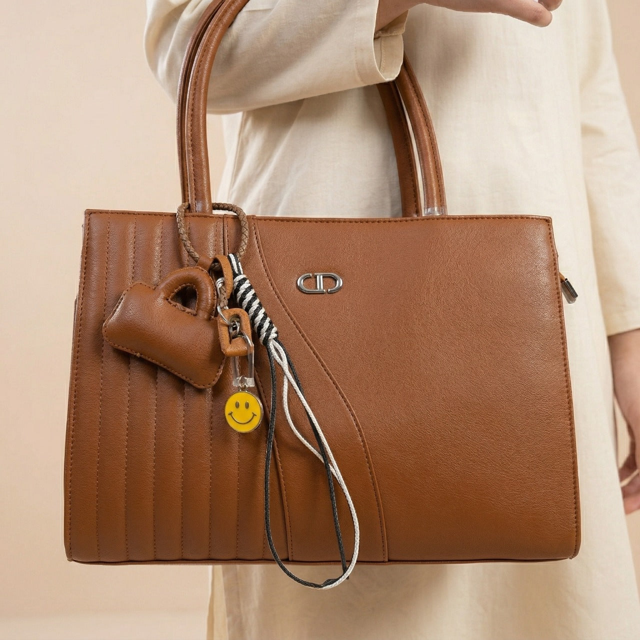 Top-Handle Handbag with Charms brown 