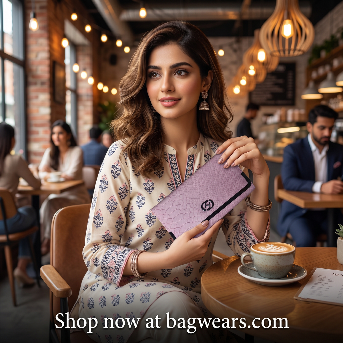 Pink Crocodile-Embossed Clutch Wallet