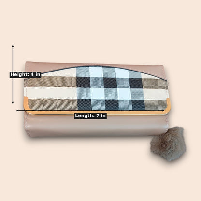 Plaid Clutch with Fluffy Charm